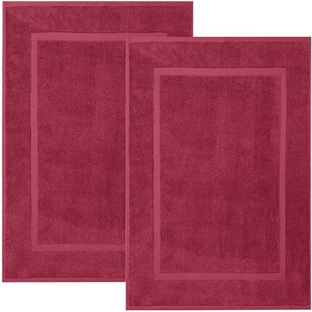 Bath Mat Floor Towel Set - Absorbent Cotton Hotel Spa Shower/Bathtub Mats [Not a Bathroom Rug] (Burgandy, 2 Pack (22"x34"))