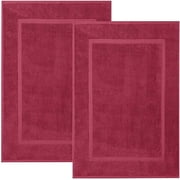 Bath Mat Floor Towel Set - Absorbent Cotton Hotel Spa Shower/Bathtub Mats [Not a Bathroom Rug] Burgandy, 2 Pack 22x34