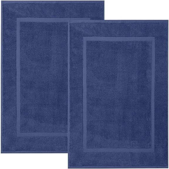 Bath Mat Floor Towel Set - Absorbent Cotton Hotel Spa Shower/Bathtub Mats [Not a Bathroom Rug] (Navy Blue, 2 Pack (22"x34"))