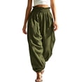 thumbnail image 1 of Cotton Barrel Pants Women Wide Leg Elastic Waist Pleated Harem Pants Casual Beach Vacation Trousers with Pockets, 1 of 7
