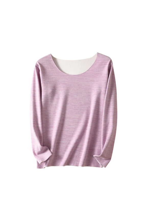 Cotton Base Shirts for Women Winter Fall Thermal Undershirts Crewneck Long Sleeve Soft Comfy Plus Size Tops (XL, Purple)