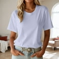 thumbnail image 1 of Cotton Basic T Shirts for Women, Crew Neck Short Sleeve Shirts Solid Loose Fit Tshirt (Purple XS), 1 of 3