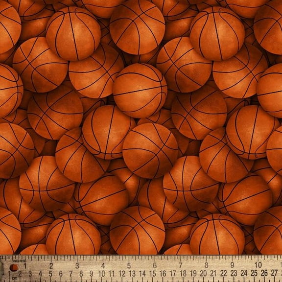 Cotton Basketballs Balls Sports Game Orange Packed David Textiles Cotton Fabric Print by the Yard (DX-8330-5C)