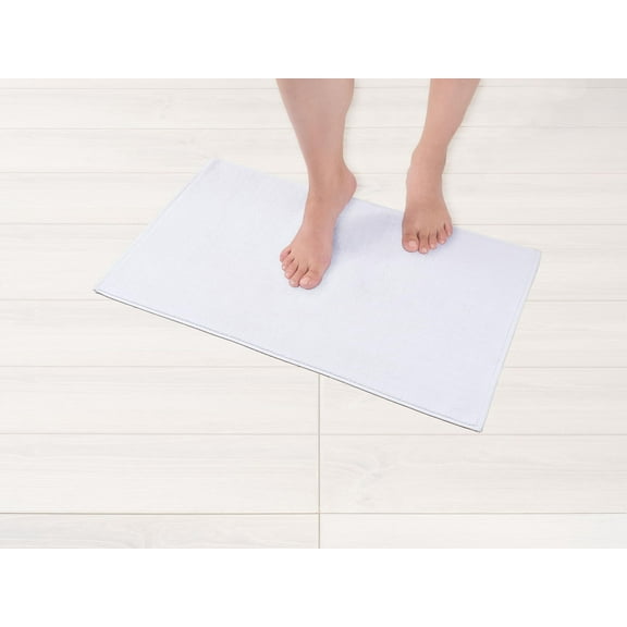 Plush Bathroom Mat, 17x24 Inch Cotton Bath Rug, Long Loop Pile with Non-Slip Bottom, Double Stitched for Durability, White