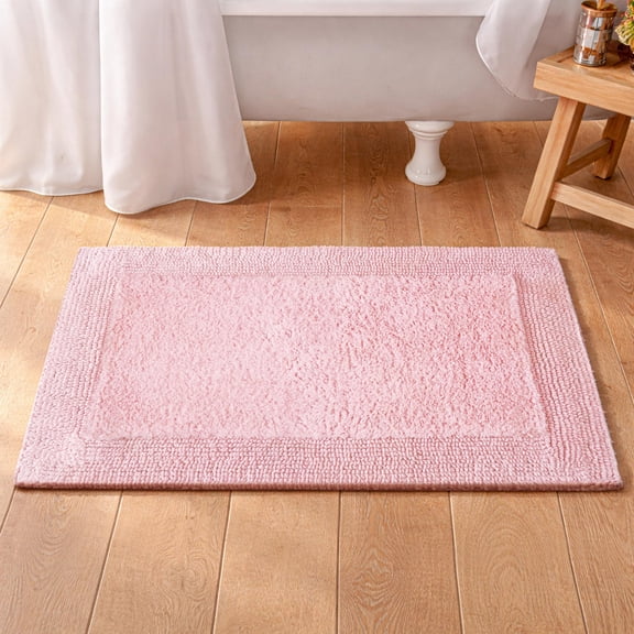 Bedding Craft Cotton Reversible Bath Mat Absorbent Machine Washable Soft Chalk Pink 17 x 24 in