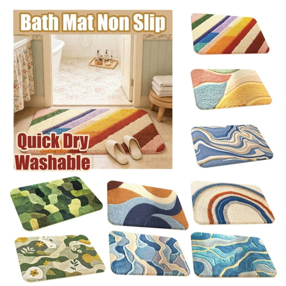 Cotton Bath Mats Alternative, Washable Bath Mat, Absorbent Bath Mat Non Slip, Small Bath Mat for Bathroom Door Sink Shower, Soft Household Floor Rug, AKLJWH - #02 Multicolor【15.75"×23.62"】