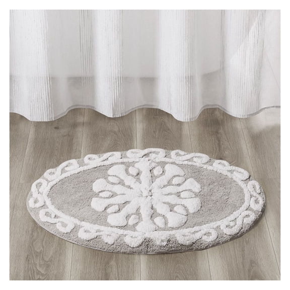 Cotton Bath Rug - Medallion Tufted Round Rug, 25 Inch Soft Absorbent Bathroom Rug, Machine Washable, Modern Bohemian Decor