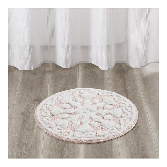 Cotton Bath Rug - Medallion Tufted Round Rug - Soft Absorbent Bathroom Rug - 25 Inch - Machine Washable - Decorative Floor Mat