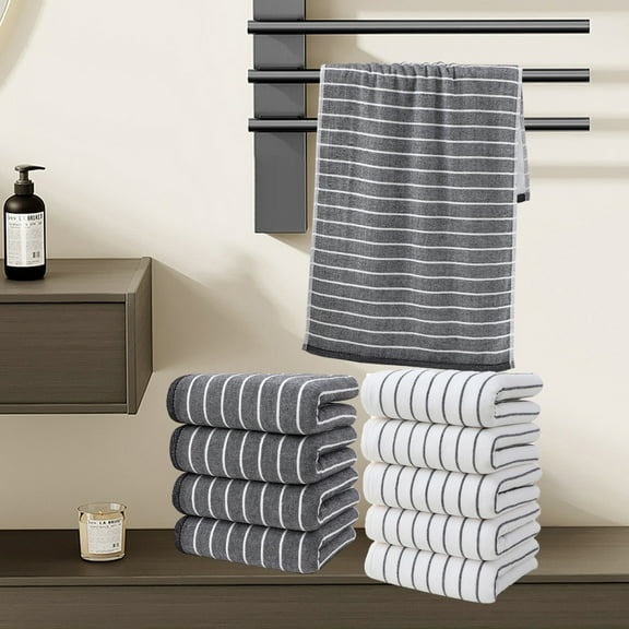 Cotton Bath Towel Set of 5 - Soft Absorbent 75x35 cm (29.53x13.78 in) Gray & White Towels for Spa, Pool, Beach, Bathroom - Durable Double-Needle Stitched Polyester Towels - Machine Washable