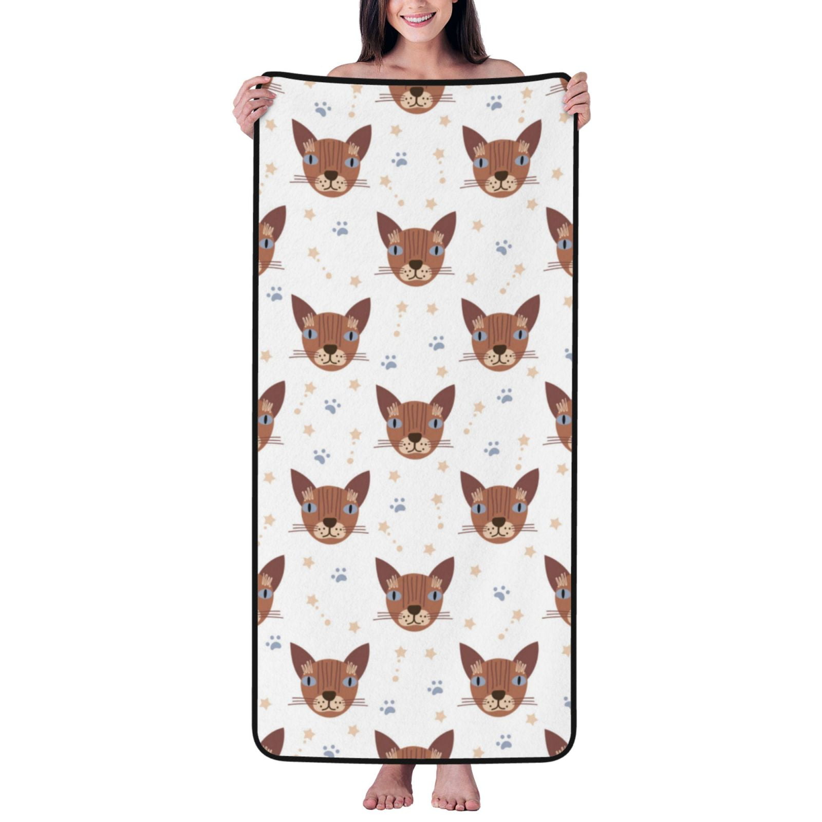 Cotton Bath Towels for Bathroom - Abstract Cute Cat Face Microfiber Quick Dry Towels for Body Bath Sheets, Personalized Beach Towel, Soft Shower Towels for Travel Home Beach 27*55in