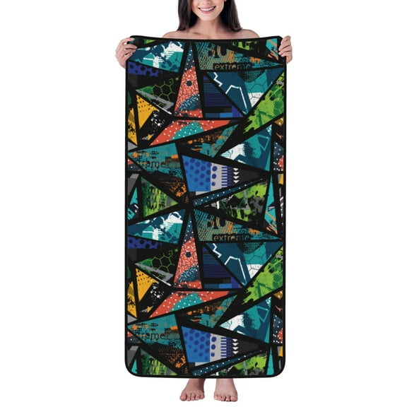 Cotton Bath Towels for Bathroom - Abstract Geometric Collage Graphics Microfiber Quick Dry Towels for Body Bath Sheets, Personalized Beach Towel, Soft Shower Towels for Travel Home Beach 27*55in