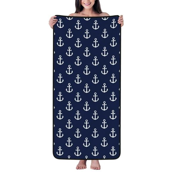Cotton Bath Towels for Bathroom - Anchors texture vintage navyblue Microfiber Quick Dry Towels for Body Bath Sheets, Personalized Beach Towel, Soft Shower Towels for Travel Home Beach 27*55in