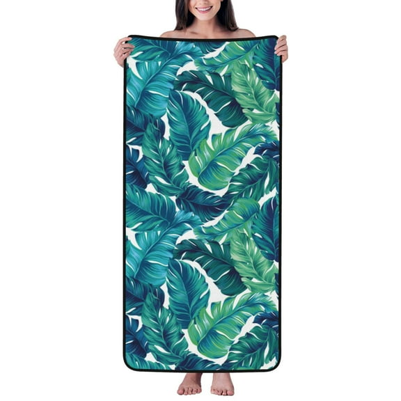 Cotton Bath Towels for Bathroom - Banana leaves green Microfiber Quick Dry Towels for Body Bath Sheets, Personalized Beach Towel, Soft Shower Towels for Travel Home Beach 27*55in