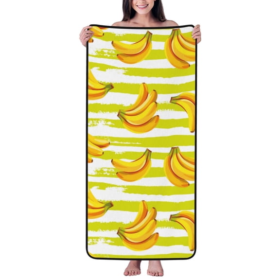 Cotton Bath Towels for Bathroom - Bananas On A Striped Microfiber Quick Dry Towels for Body Bath Sheets, Personalized Beach Towel, Soft Shower Towels for Travel Home Beach 27*55in