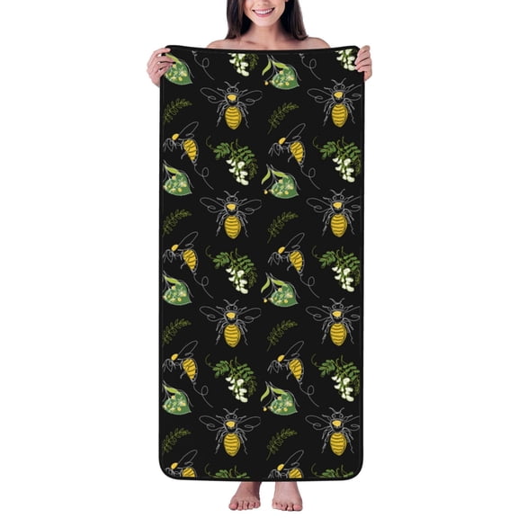 Cotton Bath Towels for Bathroom - Bee Floral Microfiber Quick Dry Towels for Body Bath Sheets, Personalized Beach Towel, Soft Shower Towels for Travel Home Beach 27*55in