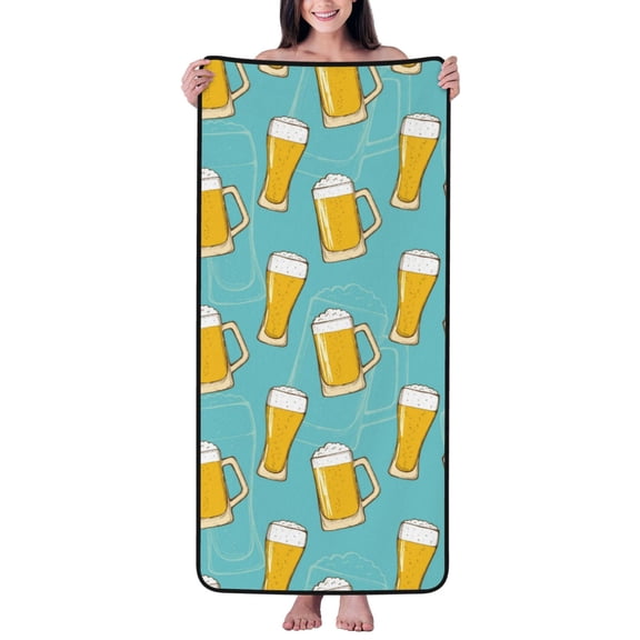 Cotton Bath Towels for Bathroom - Beer print B Microfiber Quick Dry Towels for Body Bath Sheets, Personalized Beach Towel, Soft Shower Towels for Travel Home Beach 27*55in