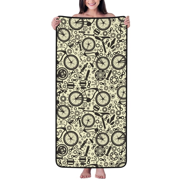 Cotton Bath Towels for Bathroom - Bike Pattern Fancy Microfiber Quick Dry Towels for Body Bath Sheets, Personalized Beach Towel, Soft Shower Towels for Travel Home Beach 27*55in