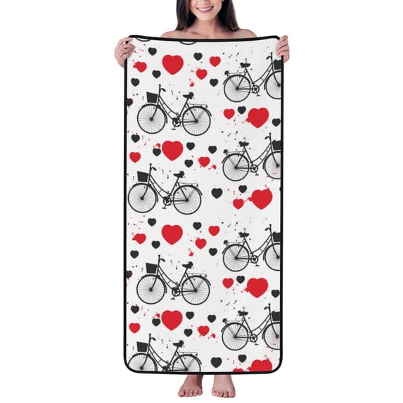 Cotton Bath Towels for Bathroom - Bike Pattern hearts Microfiber Quick ...