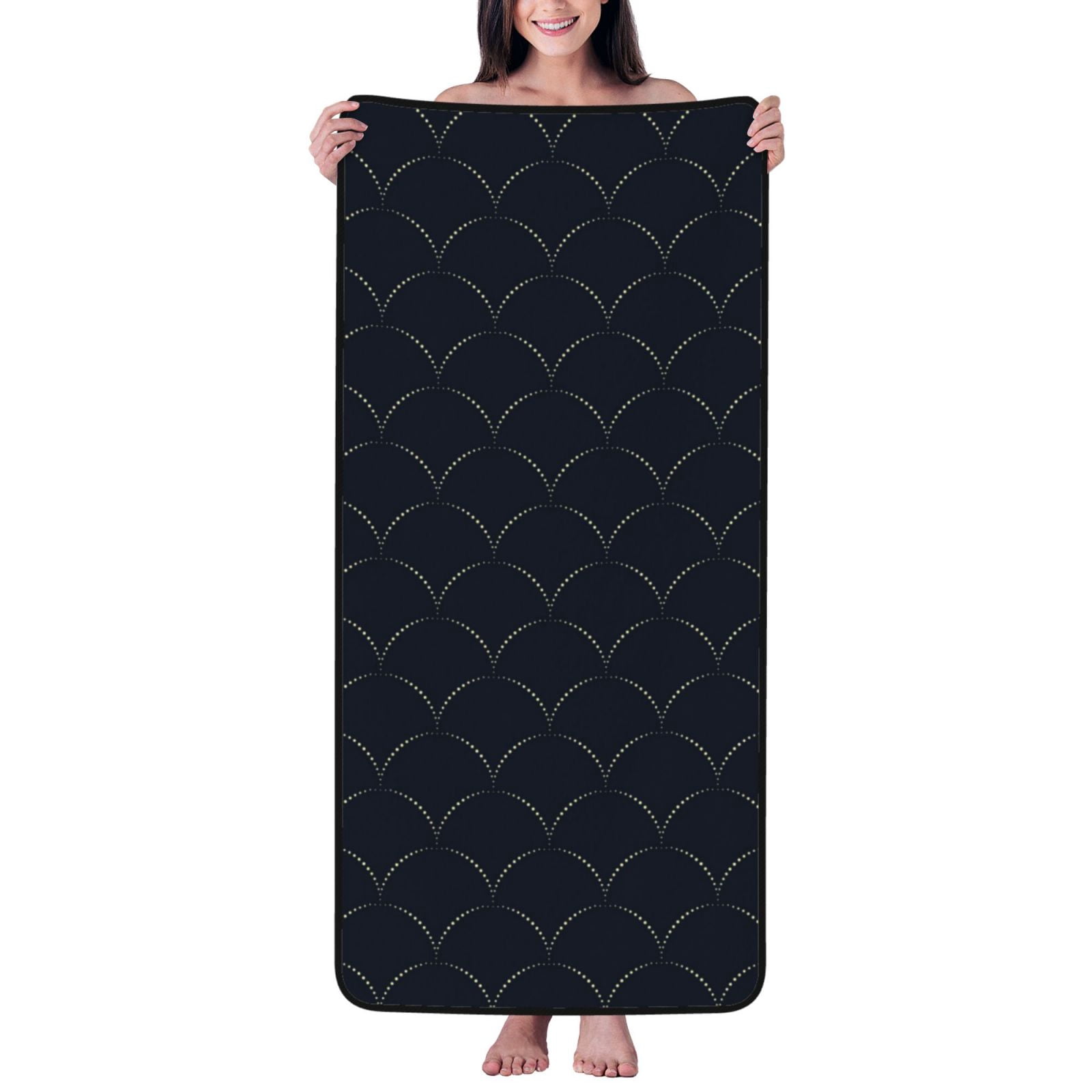 Cotton Bath Towels for Bathroom - Black Fish scales Microfiber Quick Dry Towels for Body Bath Sheets, Personalized Beach Towel, Soft Shower Towels for Travel Home Beach 27*55in