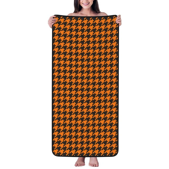 Cotton Bath Towels for Bathroom - Black And Orange Houndstooth Microfiber Quick Dry Towels for Body Bath Sheets, Personalized Beach Towel, Soft Shower Towels for Travel Home Beach 27*55in