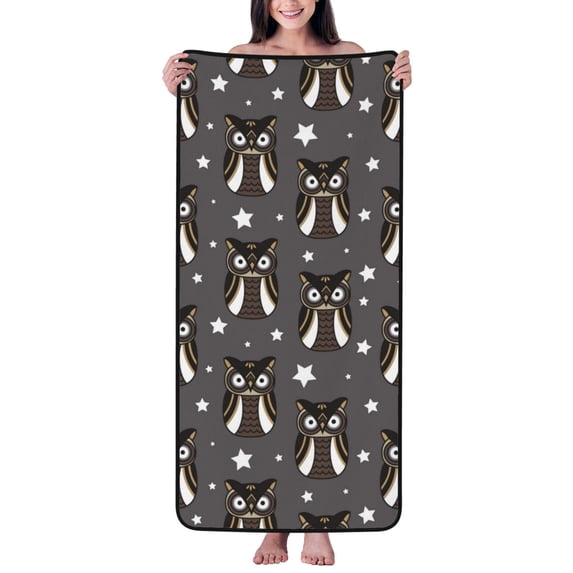 Cotton Bath Towels for Bathroom - Black White Owl Stars Microfiber Quick Dry Towels for Body Bath Sheets, Personalized Beach Towel, Soft Shower Towels for Travel Home Beach 27*55in