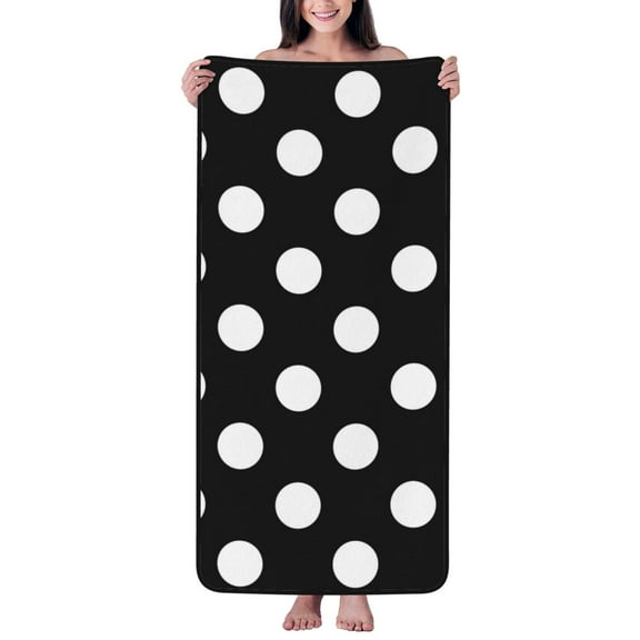 Cotton Bath Towels for Bathroom - Black and White Polka Dot Microfiber Quick Dry Towels for Body Bath Sheets, Personalized Beach Towel, Soft Shower Towels for Travel Home Beach 27*55in