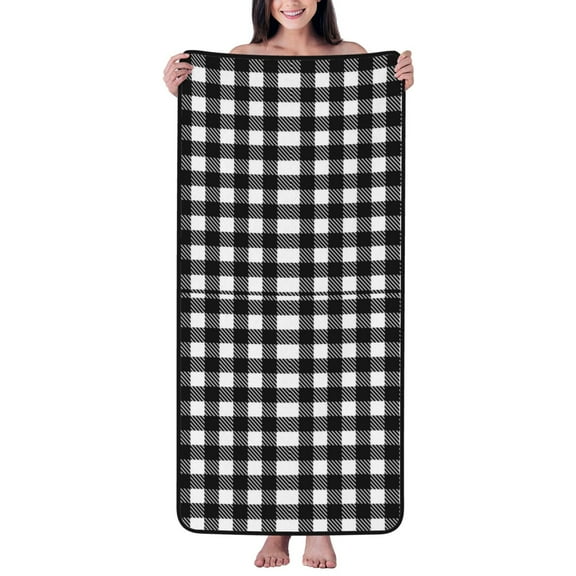 Cotton Bath Towels for Bathroom - Black white Buffalo Plaid Microfiber Quick Dry Towels for Body Bath Sheets, Personalized Beach Towel, Soft Shower Towels for Travel Home Beach 27*55in
