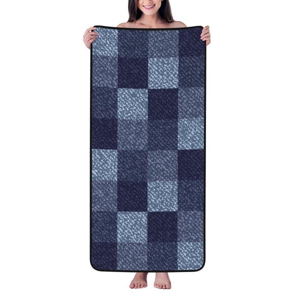 Cotton Bath Towels for Bathroom - Blue Gingham Buffalo Check Microfiber Quick Dry Towels for Body Bath Sheets, Personalized Beach Towel, Soft Shower Towels for Travel Home Beach 27*55in