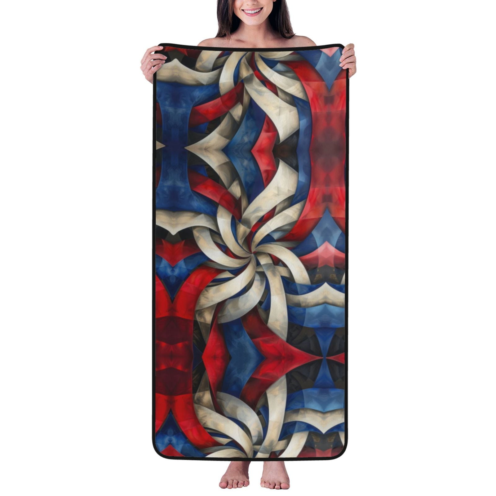 Cotton Bath Towels for Bathroom Blue Red Abstract Fractal Microfiber