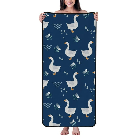 Cotton Bath Towels for Bathroom - Bohemian Cute Duck Navy Blue Microfiber Quick Dry Towels for Body Bath Sheets, Personalized Beach Towel, Soft Shower Towels for Travel Home Beach 27*55in