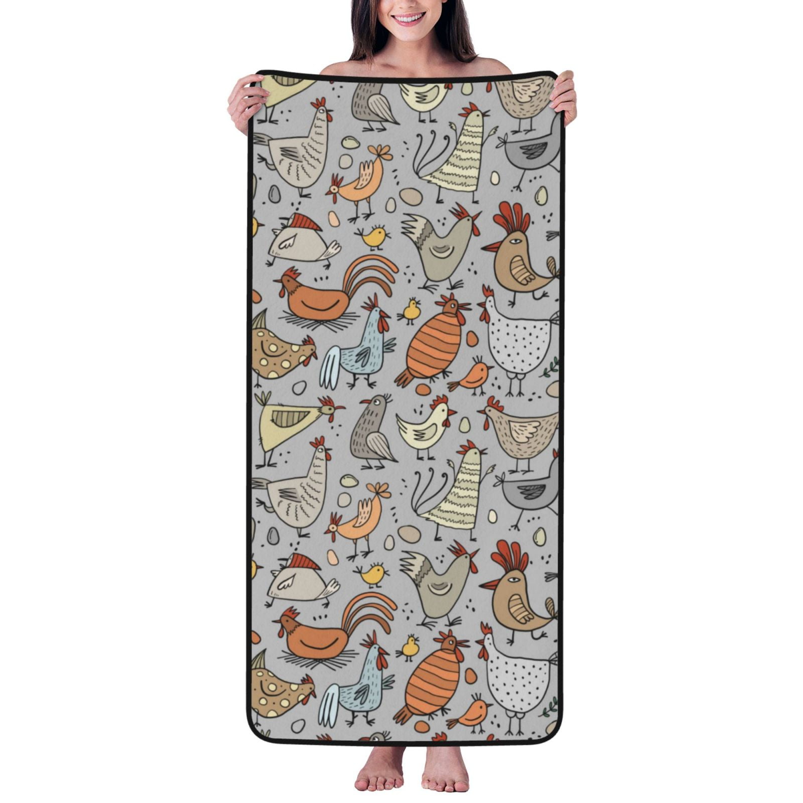 Cotton Bath Towels for Bathroom - Bohemian Funny Cute Chicken ...