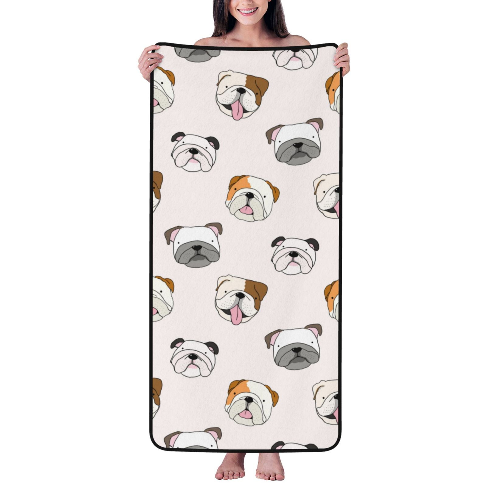 Cotton Bath Towels for Bathroom - Bulldog Face Microfiber Quick Dry Towels for Body Bath Sheets, Personalized Beach Towel, Soft Shower Towels for Travel Home Beach 27*55in