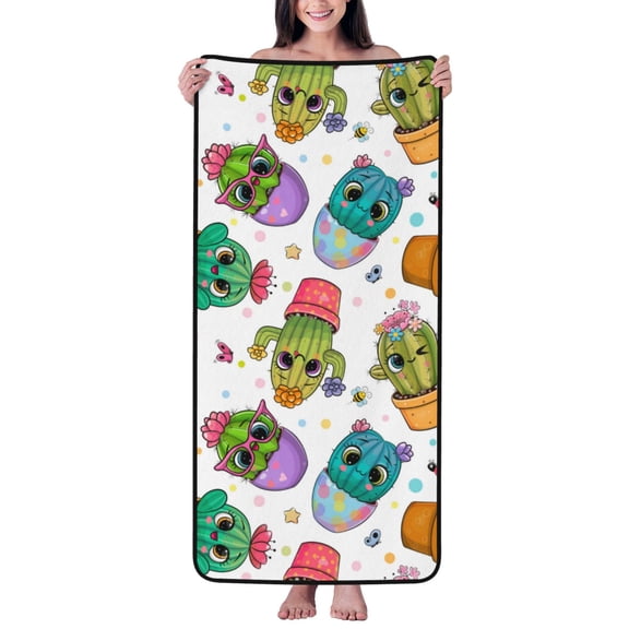 Cotton Bath Towels for Bathroom - Cactus And Insects Microfiber Quick Dry Towels for Body Bath Sheets, Personalized Beach Towel, Soft Shower Towels for Travel Home Beach 27*55in