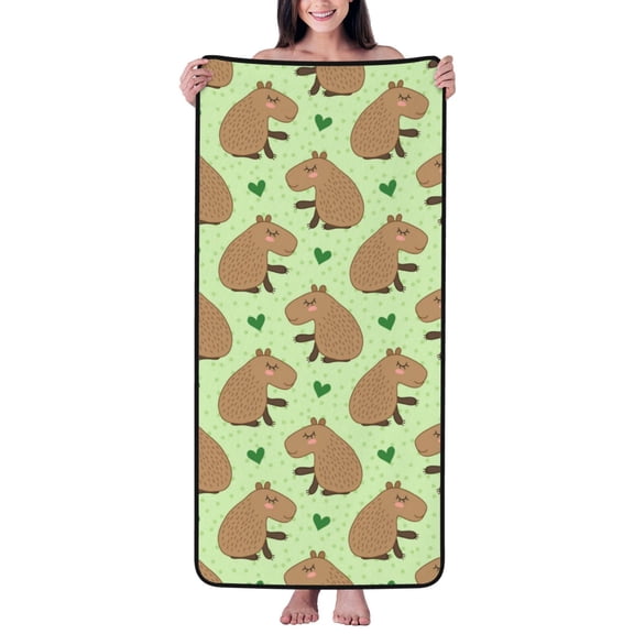 Cotton Bath Towels for Bathroom - Capybara Print Green Microfiber Quick Dry Towels for Body Bath Sheets, Personalized Beach Towel, Soft Shower Towels for Travel Home Beach 27*55in