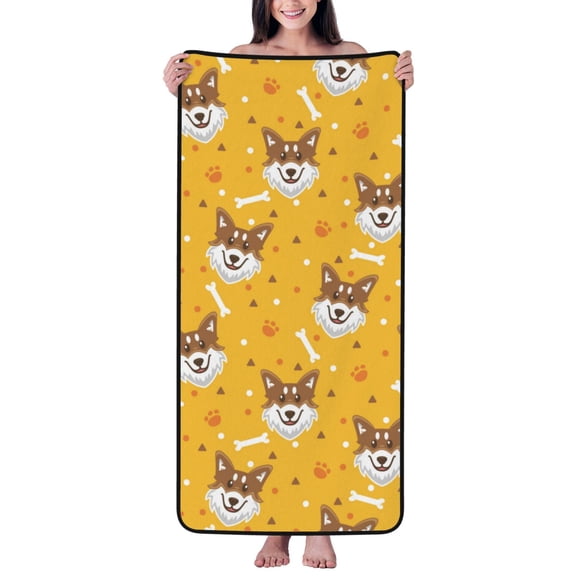 Cotton Bath Towels for Bathroom - Cartoon Cute Corgi Dog Funny_A Microfiber Quick Dry Towels for Body Bath Sheets, Personalized Beach Towel, Soft Shower Towels for Travel Home Beach 27*55in