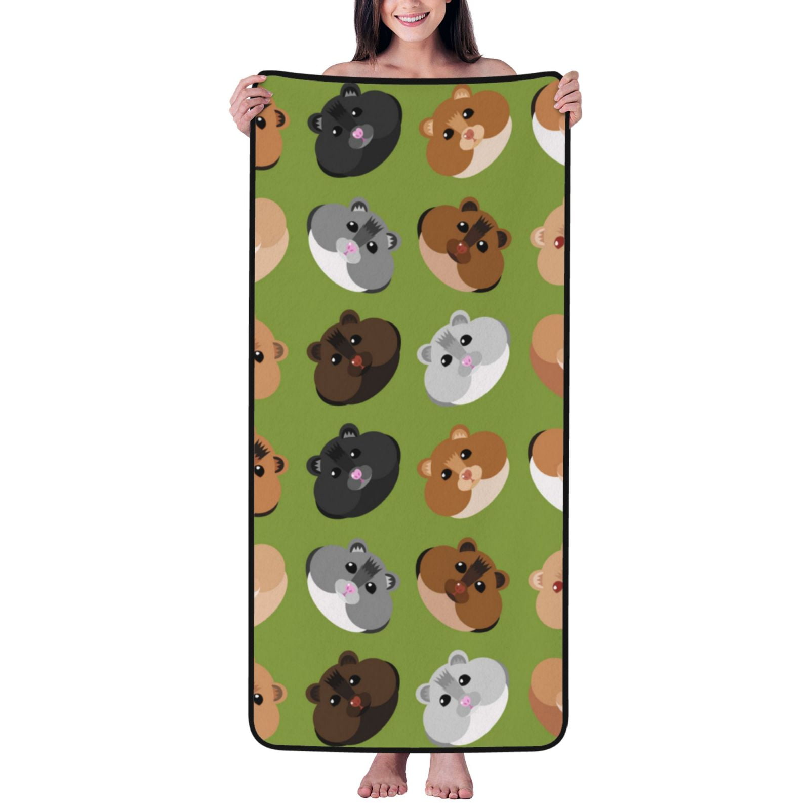 Cotton Bath Towels for Bathroom - Cartoon Cute Hamster Face Microfiber Quick Dry Towels for Body Bath Sheets, Personalized Beach Towel, Soft Shower Towels for Travel Home Beach 27*55in