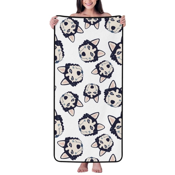 Cotton Bath Towels for Bathroom - Cartoon Cute Husky Dog Microfiber Quick Dry Towels for Body Bath Sheets, Personalized Beach Towel, Soft Shower Towels for Travel Home Beach 27*55in