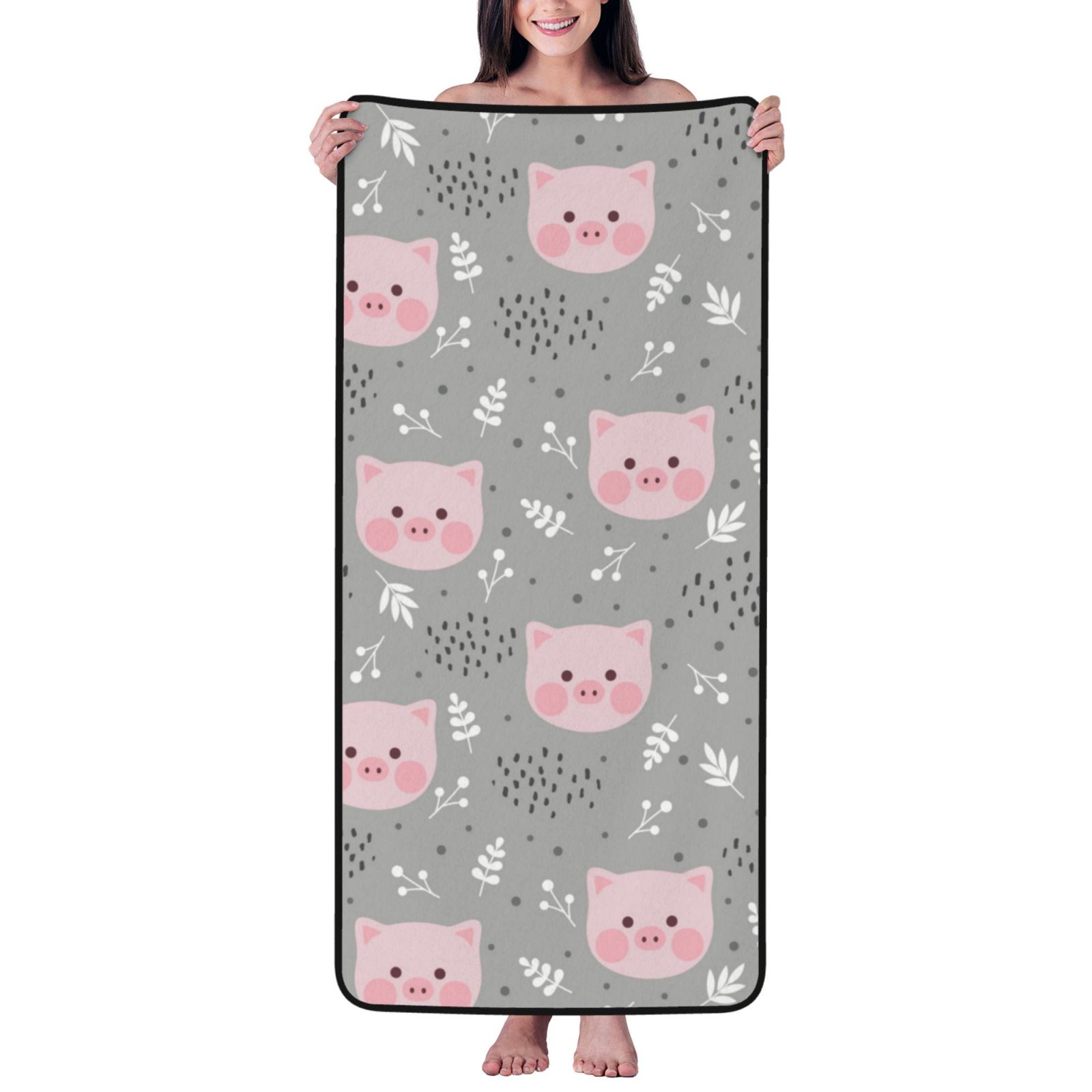 Cotton Bath Towels for Bathroom - Cartoon Cute Pig Face Microfiber Quick Dry Towels for Body Bath Sheets, Personalized Beach Towel, Soft Shower Towels for Travel Home Beach 27*55in