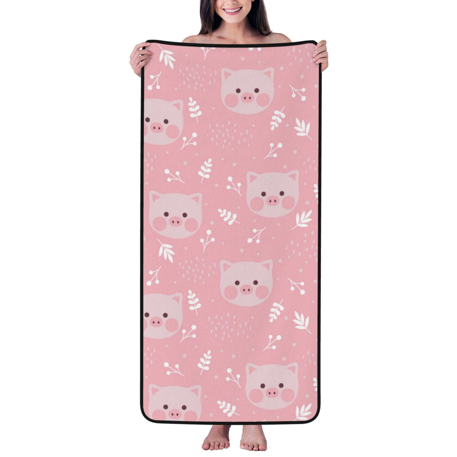 Cotton Bath Towels for Bathroom - Cartoon Cute Pig Face Pink Microfiber Quick Dry Towels for Body Bath Sheets, Personalized Beach Towel, Soft Shower Towels for Travel Home Beach 27*55in