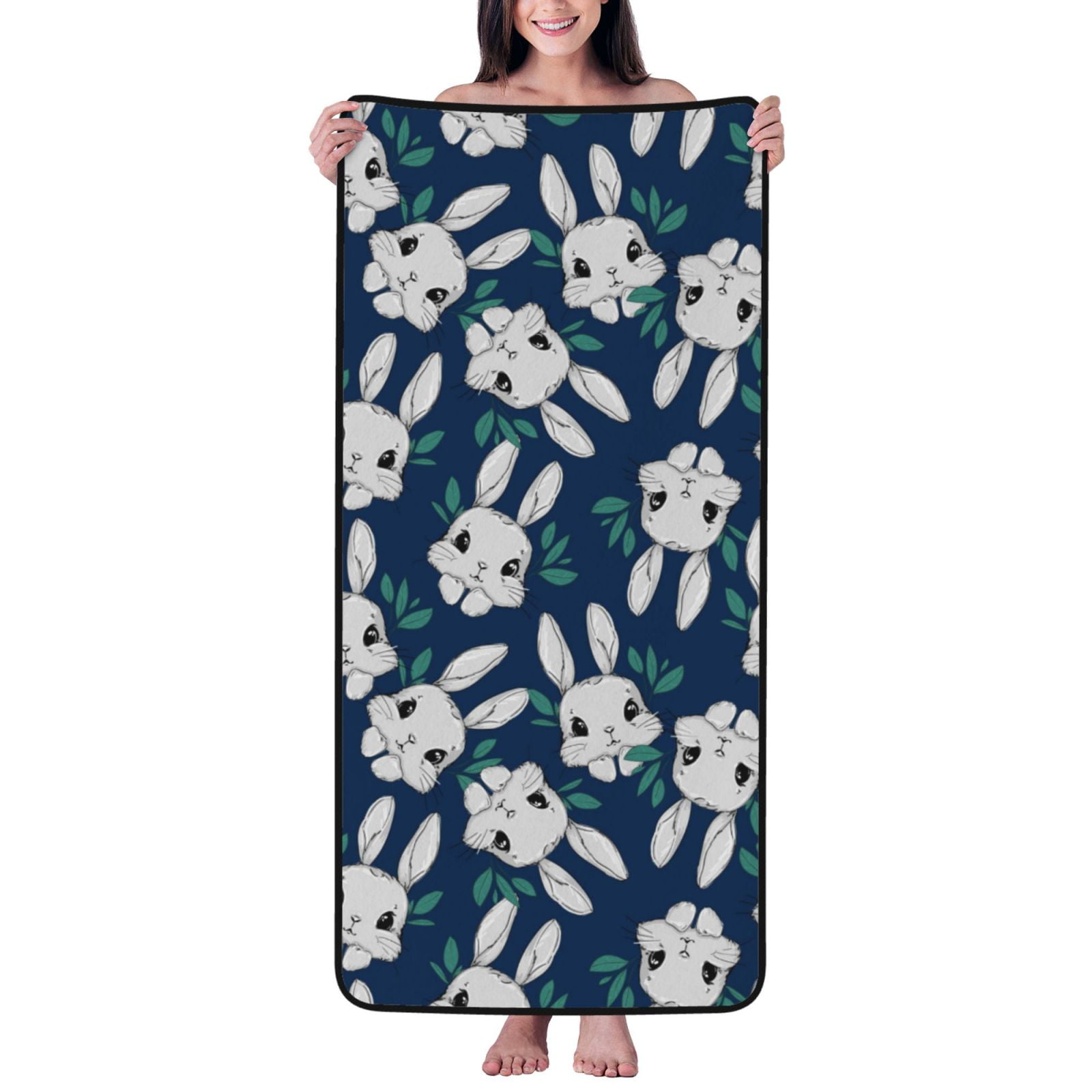 Cotton Bath Towels for Bathroom - Cartoon Cute Rabbit Face Leaf Microfiber Quick Dry Towels for Body Bath Sheets, Personalized Beach Towel, Soft Shower Towels for Travel Home Beach 27*55in