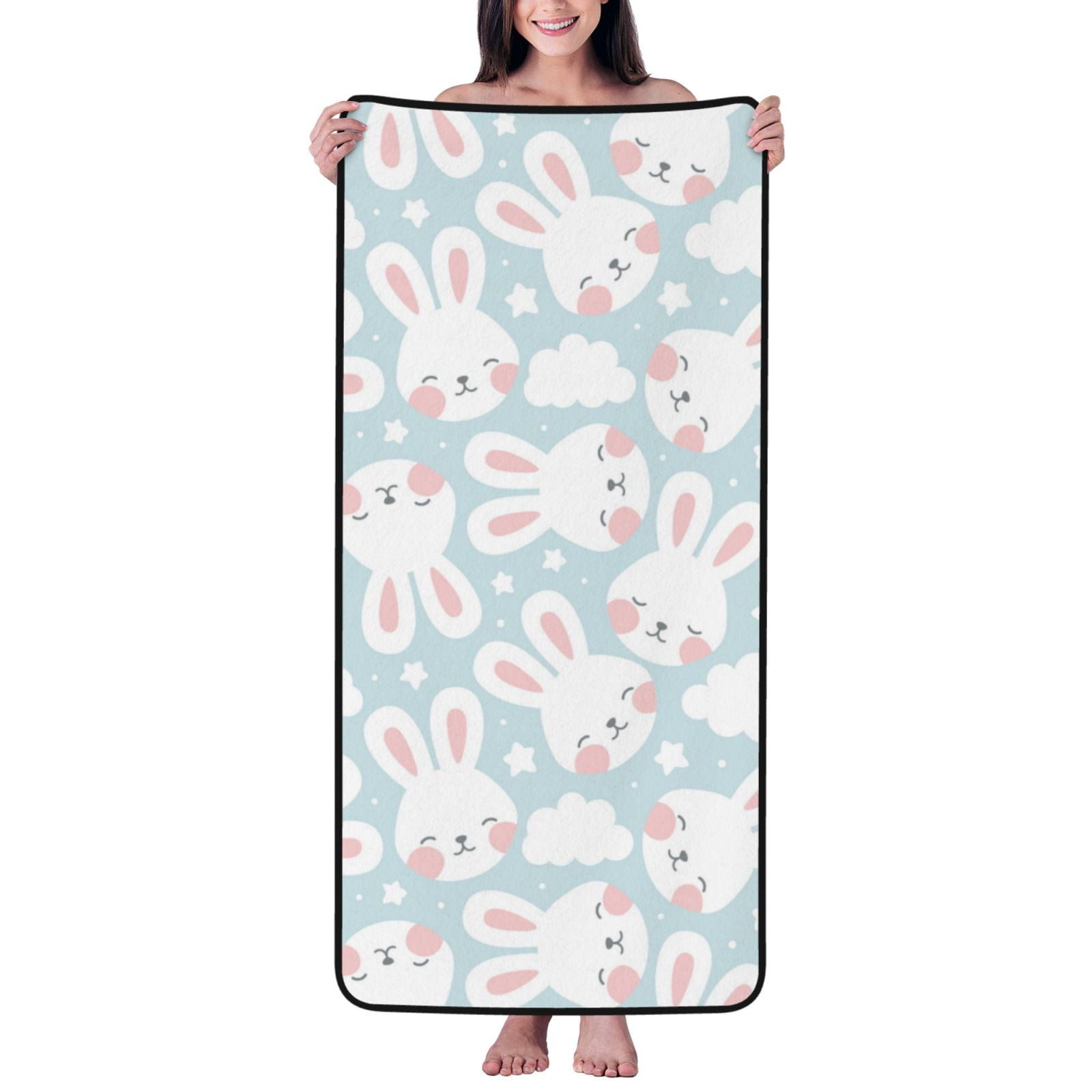 Cotton Bath Towels for Bathroom - Cartoon Cute Rabbit Face Stars Microfiber Quick Dry Towels for Body Bath Sheets, Personalized Beach Towel, Soft Shower Towels for Travel Home Beach 27*55in