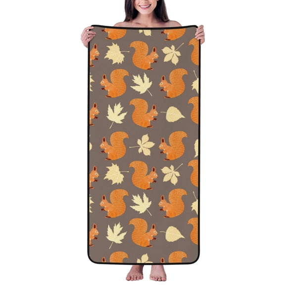 Cotton Bath Towels for Bathroom - Cartoon Cute Squirrel Maple Leaf_A Microfiber Quick Dry Towels for Body Bath Sheets, Personalized Beach Towel, Soft Shower Towels for Travel Home Beach 27*55in