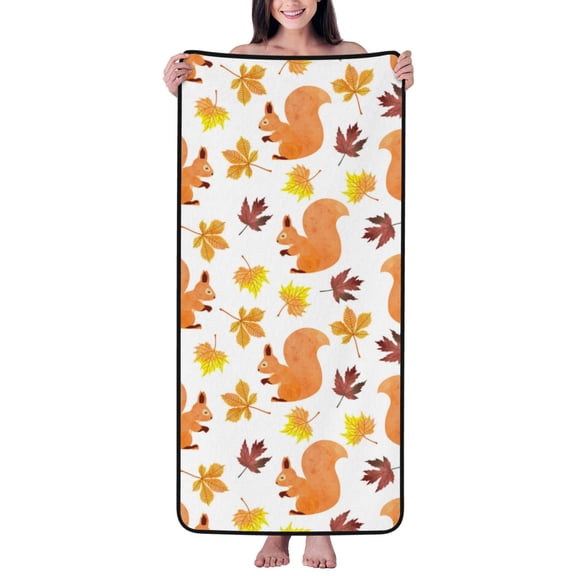 Cotton Bath Towels for Bathroom - Cartoon Cute Squirrel Maple Leaf Microfiber Quick Dry Towels for Body Bath Sheets, Personalized Beach Towel, Soft Shower Towels for Travel Home Beach 27*55in