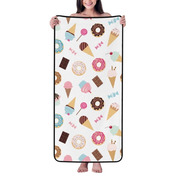 Cotton Bath Towels for Bathroom - Cartoon Donut Ice Cream Candy Microfiber Quick Dry Towels for Body Bath Sheets, Personalized Beach Towel, Soft Shower Towels for Travel Home Beach 27*55in