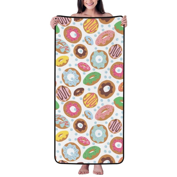 Cotton Bath Towels for Bathroom - Cartoon Donut Print Cute Microfiber Quick Dry Towels for Body Bath Sheets, Personalized Beach Towel, Soft Shower Towels for Travel Home Beach 27*55in