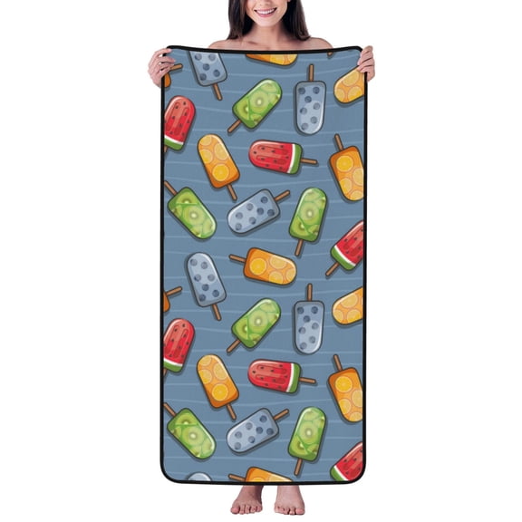 Cotton Bath Towels for Bathroom - Cartoon Fruit Popsicle Print Microfiber Quick Dry Towels for Body Bath Sheets, Personalized Beach Towel, Soft Shower Towels for Travel Home Beach 27*55in