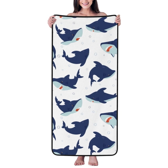 Cotton Bath Towels for Bathroom - Cartoon Funny Cute Shark_B Microfiber Quick Dry Towels for Body Bath Sheets, Personalized Beach Towel, Soft Shower Towels for Travel Home Beach 27*55in