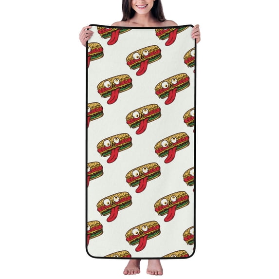 Cotton Bath Towels for Bathroom - Cartoon Hot Dog Print Funny Microfiber Quick Dry Towels for Body Bath Sheets, Personalized Beach Towel, Soft Shower Towels for Travel Home Beach 27*55in