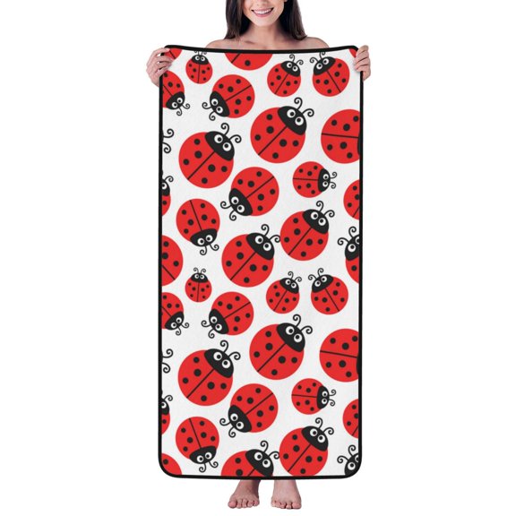 Cotton Bath Towels for Bathroom - Cartoon Ladybug Microfiber Quick Dry Towels for Body Bath Sheets, Personalized Beach Towel, Soft Shower Towels for Travel Home Beach 27*55in