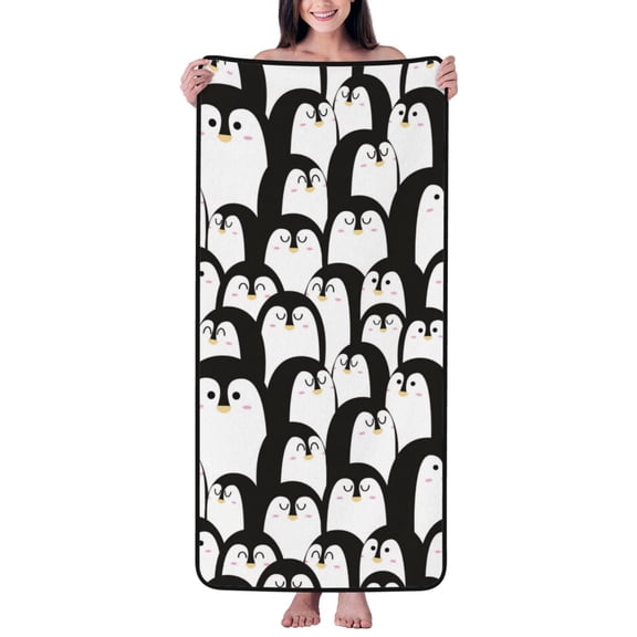 Cotton Bath Towels for Bathroom - Cartoon penguin Microfiber Quick Dry Towels for Body Bath Sheets, Personalized Beach Towel, Soft Shower Towels for Travel Home Beach 27*55in